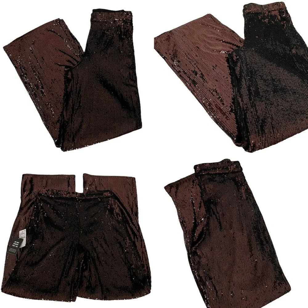 Express Brown Sequin High Rise Wide Leg Women’s Trouser Pants 4R NWT